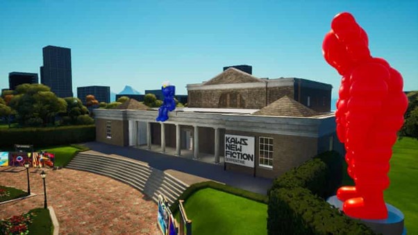 Kaws New Fiction showed at London’s Serpentine Gallery and within Fortnite simultaneously in January 2022