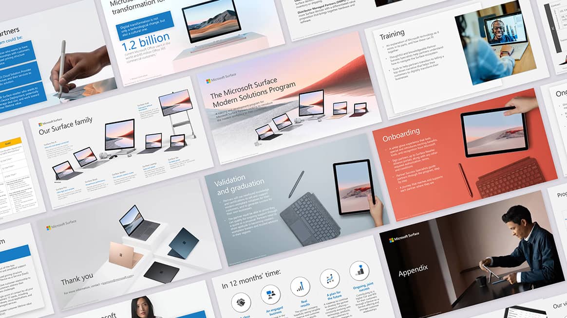 A suite of Microsoft Surface modern solutions program slides